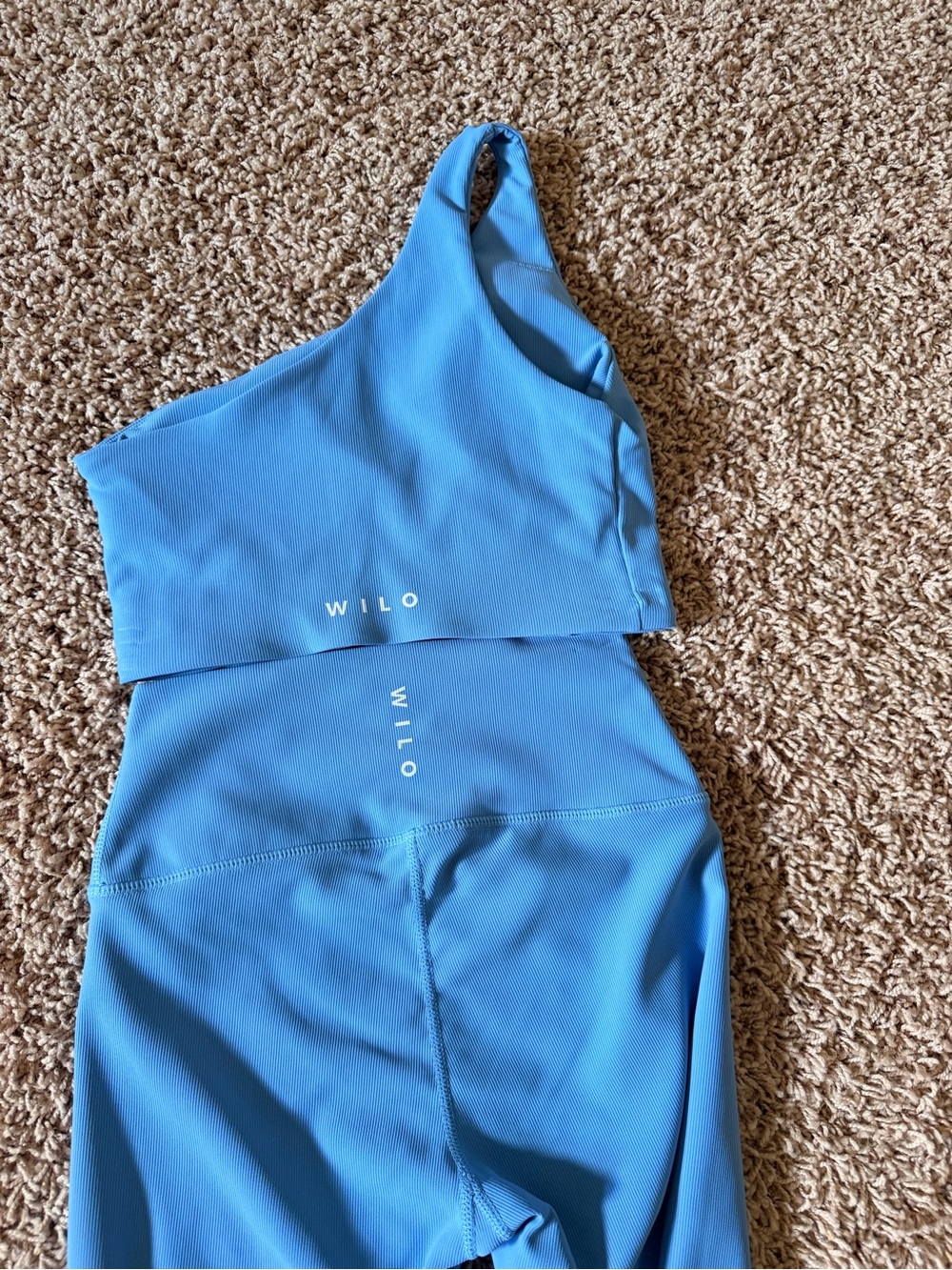 WILLO One-Shoulder Crop Top and High-Waist Leggings Set - Blue - Picture 3 of 5